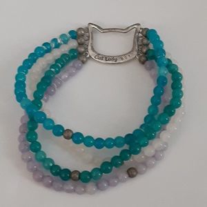 Cat Lady Box silver tone beaded stretch bracelet fun
